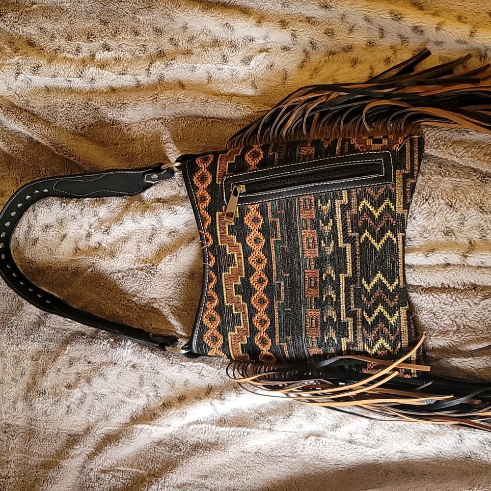 Boot Barn Brown/Black Leather Fringe Purse